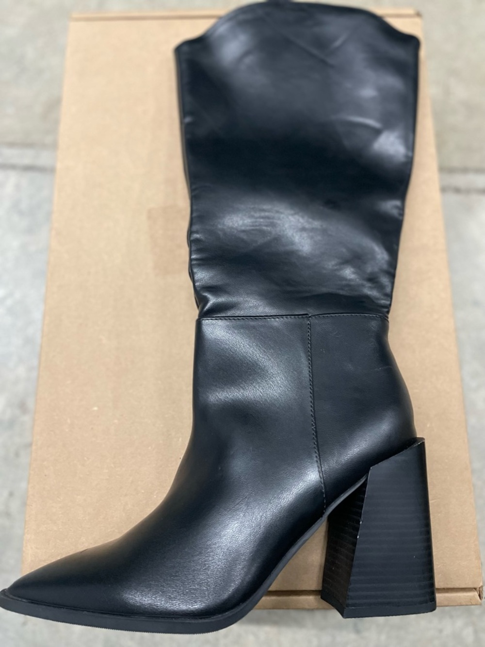 Wild Pair Black Over-the-Knee Pointed Toe Block Heel Boots